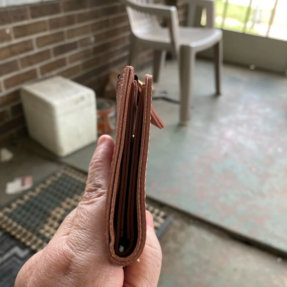 Brown and Red Leather Wallet with Whimsical Floral Design - Picture 4 of 7
